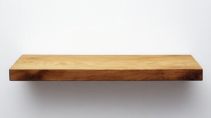 A sleek, minimalist floating shelf, crafted from a light wood finish, hovers gracefully above a pristine white background, a testament to modern design and functional elegance.