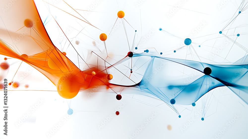 Poster dynamic abstract flow of colorful particles digital space graphic design modern aesthetics wide angl