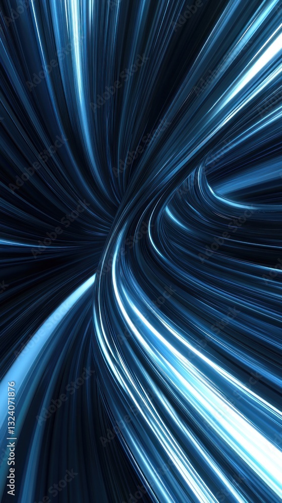 Poster abstract blue and black swirling light patterns creating a dynamic background
