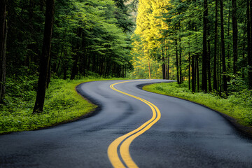Fototapeta premium asphalt road stretching into the distance. perspective, a long deserted road, autobahn highway 