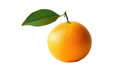 Fresh, juicy orange with a green leaf, presented on a white isolated background, perfect for healthy eating and cooking concepts.