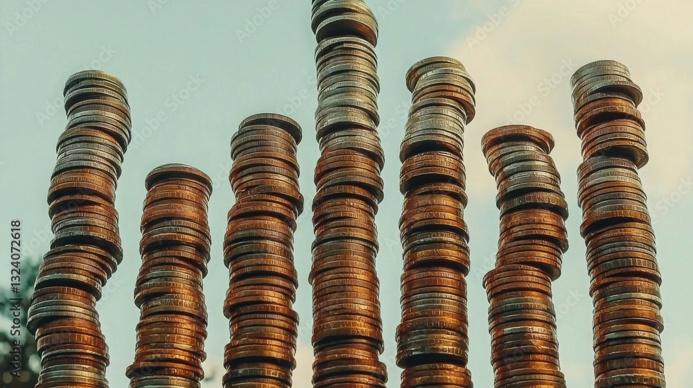 Poster close-up of various coins displayed together representing different cryptocurrencies and exchange al