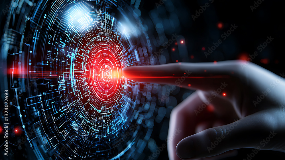 Poster digital interaction with futuristic technology virtual space visual art high-tech environment close-