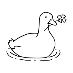duck with clover line art illustration