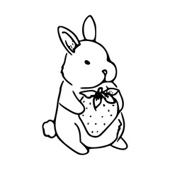 simple rabbit vector with strawberry outline