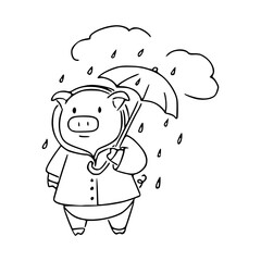 cute pig with umbrella doodle vector