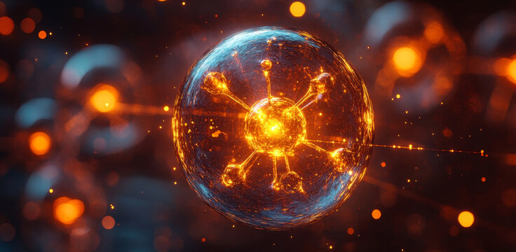 This artwork illustrates quantum mechanics principles such as superposition and entanglement, highlighting their importance in developing advanced computing algorithms and optimization techniques.