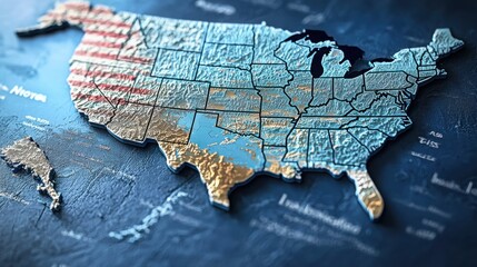 Fototapeta premium Comprehensive map of the united states depicting cryptocurrency trading interface and its geographic implications