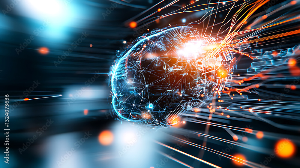 Poster dynamic data visualization of a digital brain virtual space abstract art futuristic environment clos
