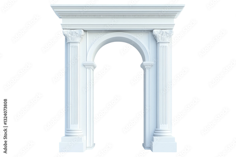 Wall mural elegant white archway with classical columns in a minimalist interior setting isolated on transparen