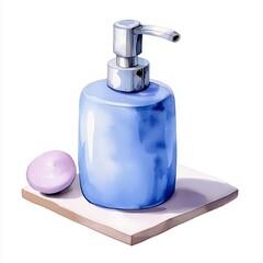 Obraz premium Blue Soap Dispenser and Lavender Soap Watercolor Illustration
