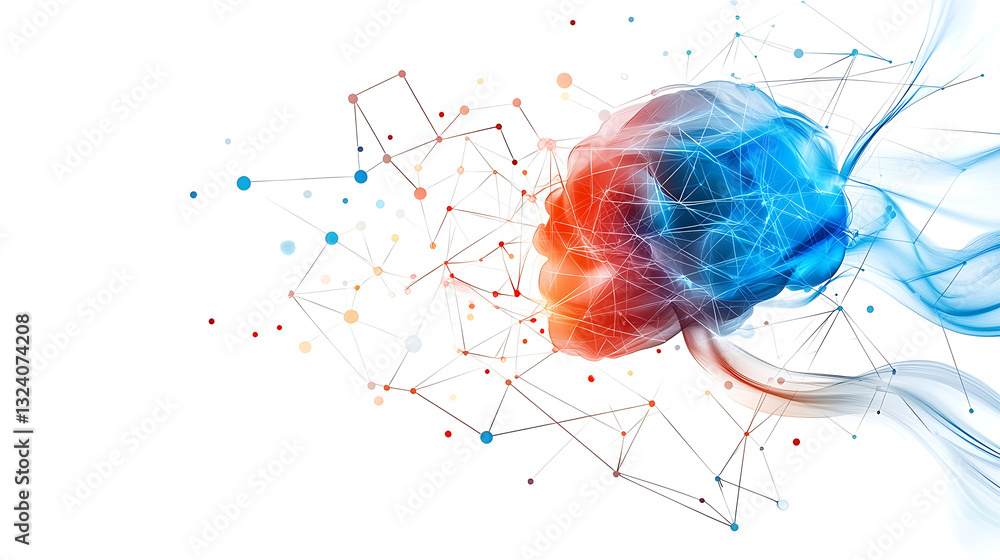 Poster innovative cognitive science event showcasing neural connections virtual space digital art futuristi