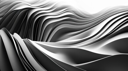 Obraz premium Abstract, dynamic, layered, monochrome, 3D waves