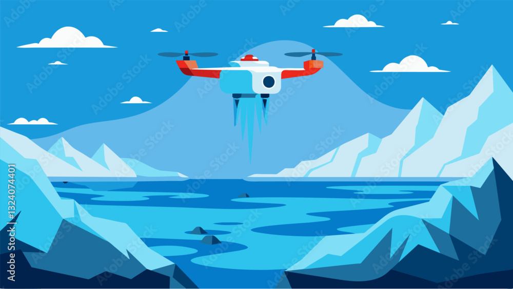 Poster highaltitude drones equipped with imaging technology are used to monitor the melting of glaciers and