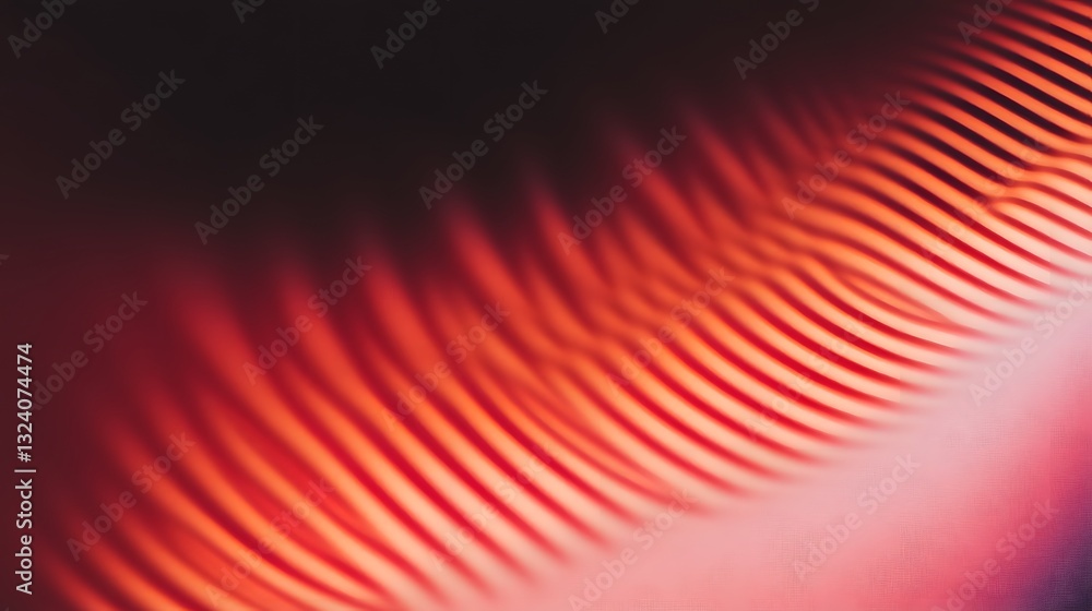 Poster abstract view of curved parallel lines with red light gradients