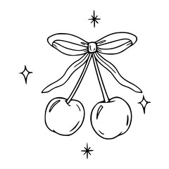 cute cherries with ribbon doodle vector