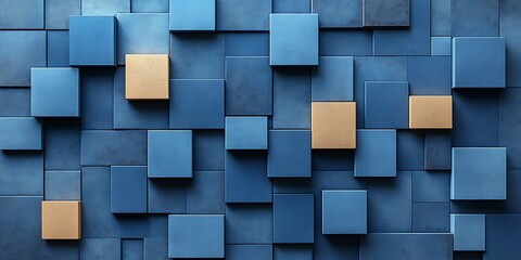 Blue and gold cube wall pattern