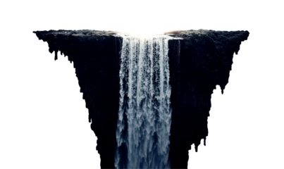 Surreal Waterfall Flowing Downward Landscape Isolate on Transparent Background, cutout, png