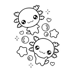 cute axolotl vector illustration with kawaii style
