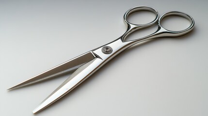 Fototapeta premium A pair of silver scissors, their blades gleaming in the soft light, stood poised on a pristine, clear background, ready to snip through any challenge with precision and grace.