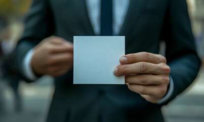 Fototapeta premium a man holding a blank card, business concept.