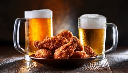 唐揚げとビールで乾杯