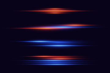 Collection of sparkling neon lines, red and blue laser beams effect.