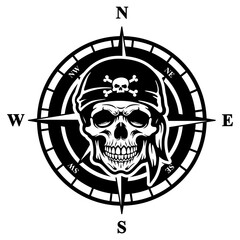 Pirate Compass | Pirate | Dead Pirate | Pirate Skull | Bad Mariner | Ocean Robber | Dead Sea Thief | Treasure Hunting | Original Illustration | Vector and Clipart | Cutfile and Stencil
