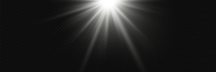 White flare and star flash, ray and lens effect.