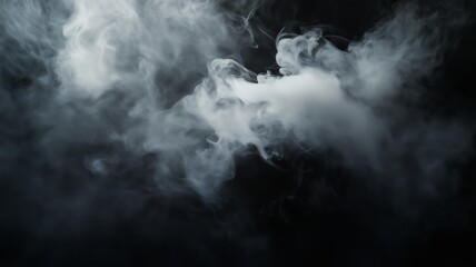 A hyper-realistic dark background with soft, swirling white smoke drifting through the air