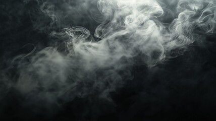 A hyper-realistic dark background with soft, swirling white smoke drifting through the air