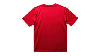 Red t-shirt displayed on a white isolated background, showcasing the design and fabric texture, ideal for fashion and clothing marketing.