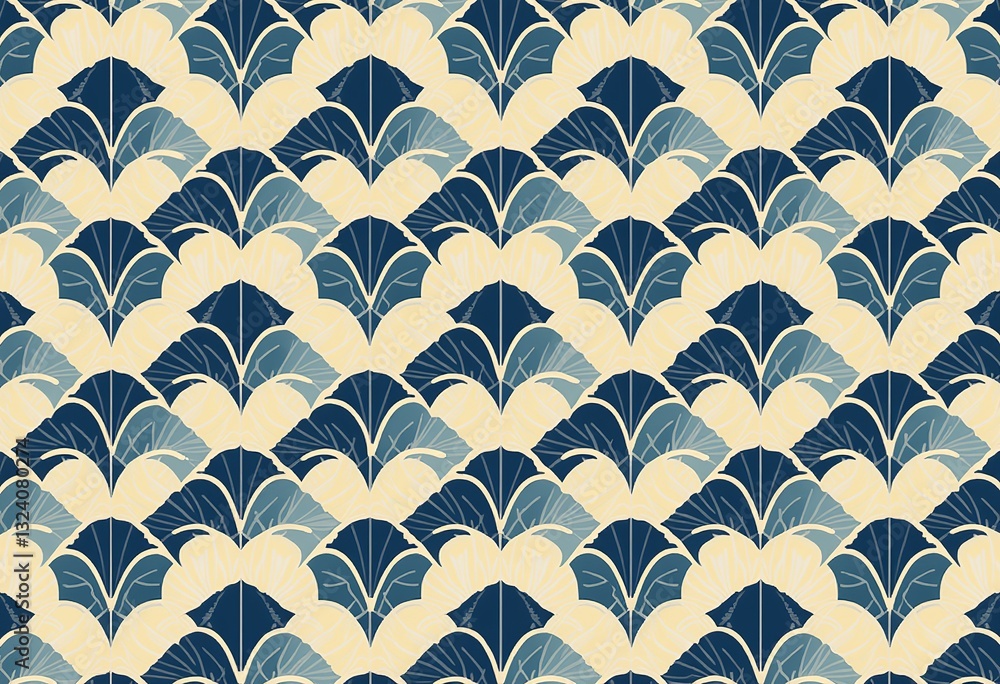 Poster perfect for various applications: seamless pattern with blue and beige japanese geometric shapes, de
