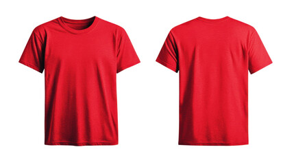 Red t-shirts displayed on a white background, showcasing the front and back view of the garment, perfect for casual wear or promotional purposes.