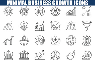 Minimal Business Growth Icons Charts, Graphs, Strategy, Success