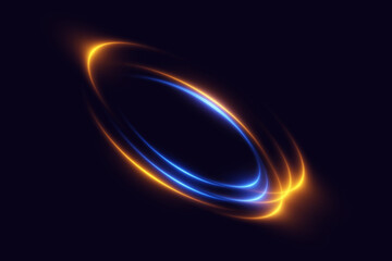 Glowing spiral neon light. Particles of sparks of a circle, and dyno speed.