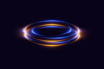 Glowing spiral neon light. Particles of sparks of a circle, and dyno speed.