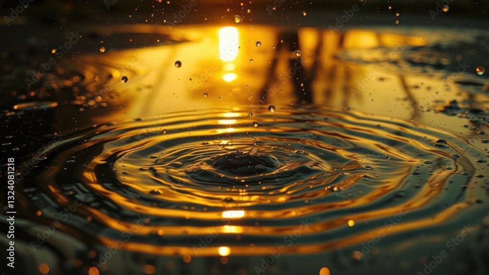 Poster close-up of ripples on the surface of water reflecting sunlight. golden light creates beautiful circ