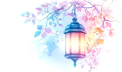 Glossy Lantern Hanging Among Iridescent Autumn Leaves Background