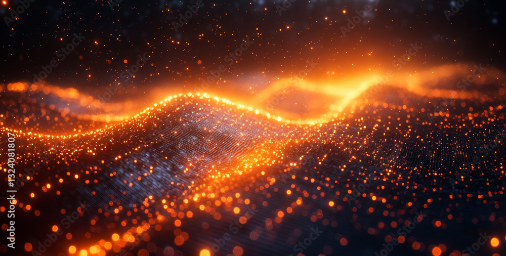 Aufkleber An abstract visualization showcases quantum computing principles, featuring glowing particles that represent qubits, superposition, and entanglement in a dynamic landscape.