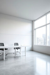 Modern white concrete office interior with panoram.created with the help of artificial intelligence.