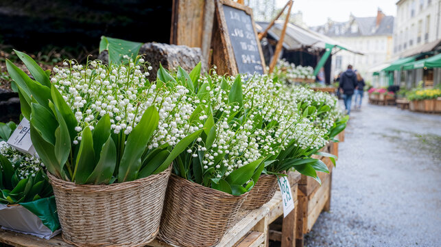 bouquets de muguet sur une &eacute;tale de fleuriste 