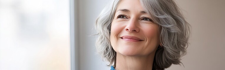 Obraz premium Senior Woman Smiling Looking Up