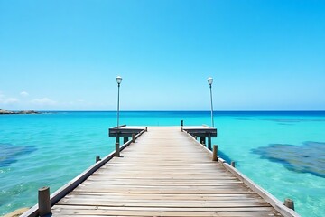 Fototapeta premium pier on the sea, Turquoise Ocean with Wooden Pier, Tropical Tranquility 
