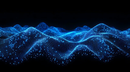 Glowing Blue Particles Forming Waves