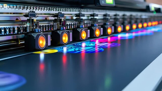 Large format printer a signage at high speed processing in printing house, showcasing advanced printing technology presses video 4k