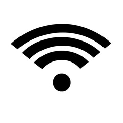 Black and white WiFi signal icon, representing wireless internet connectivity, network communication, online access, and digital technology.