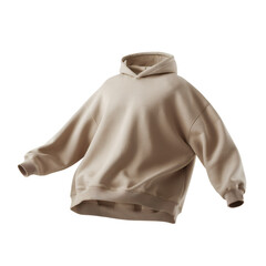 Eye-Catching Floating Beige Oversized Hoodie with a Modern and Simple Design – Beige Hoodie PNG – Plain Hoodie with Transparent Background
