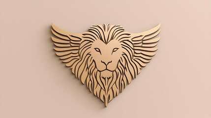 Intricate Wooden Relief of a Lion Head with Wings Design