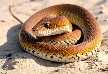 Obraz premium A Coiled Snake on Sand.